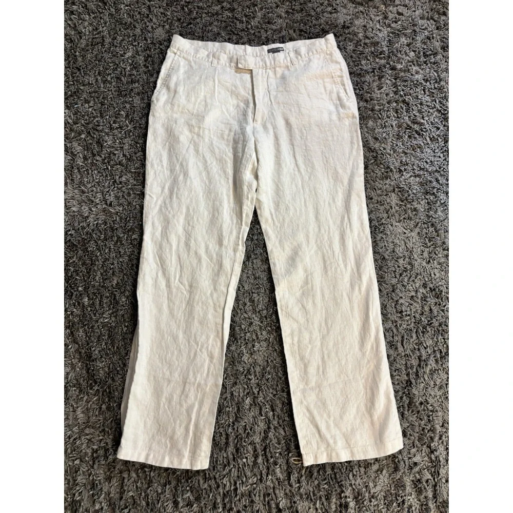 H&M Men's Pants 100% Linen White Beach Resort Sz 35x31 Pockets Comfort